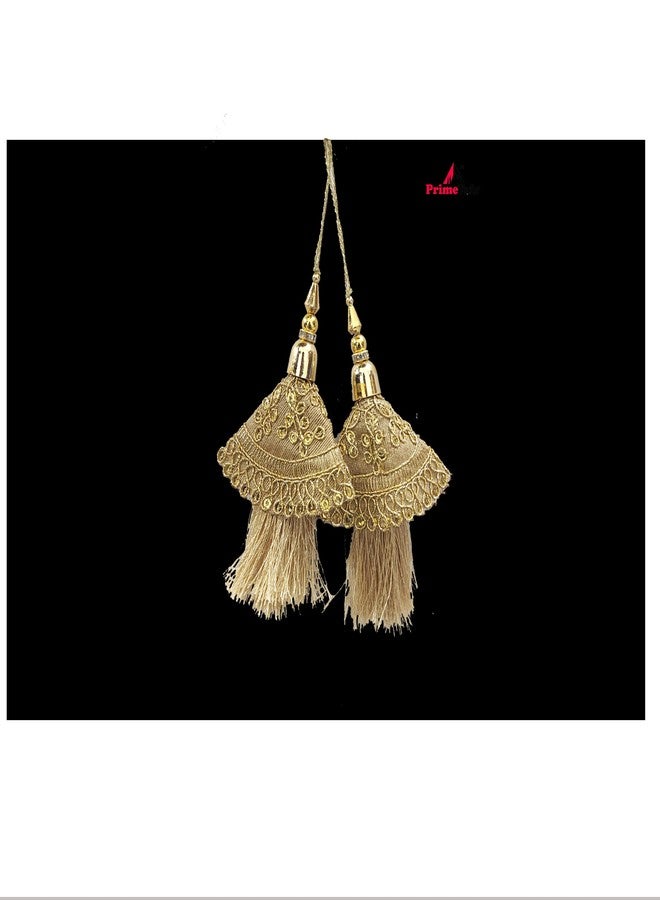 PRIMEFAIR Hand Made Women Fabric Ethnic Hanging Tassel and latkan for Blouse Saree, Small -Set of-2 (CHIKU) - Image 5